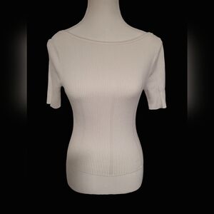 Divided - Boat Neck White Cable Knit Shirt